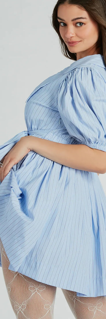 Sweet Vibes Collared Striped Woven Skater Dress