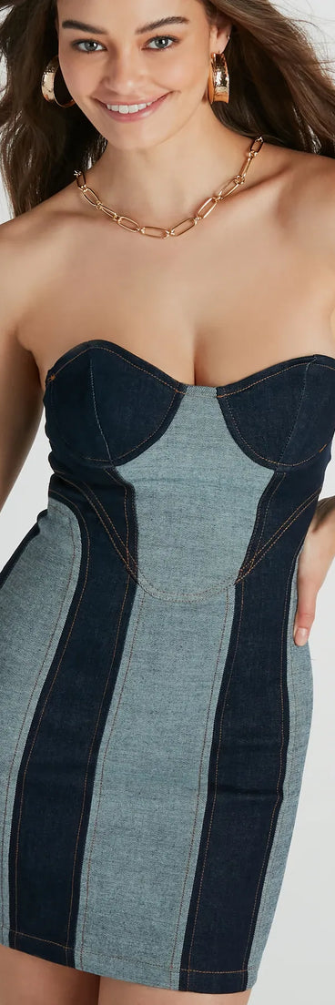 Crushing On You Strapless Denim Corset Mini Dress