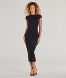 With its mid-calf hem and popular flattering fit, the Basic Charm Crew Neck Bodycon Midi Dress in black nails the balance of trend and ease, redefining go-to midi dresses for any occasion.