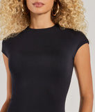Make a bold statement in the Basic Charm Crew Neck Bodycon Midi Dress in black, the perfect spring dress for weddings, cocktail hours, nights out, and/or seasonal celebrations.