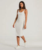 The Done In One Ribbed Knit Bodycon Midi Dress is a casual dress for more than special occasions with a fitted or flowy silhouette and accents in the most recent trends!