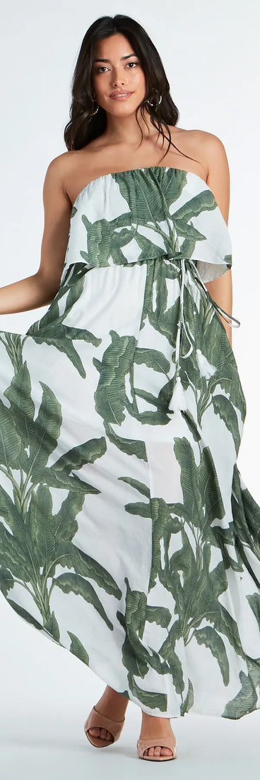 Getaway Bound Tropical Print Woven Maxi Dress