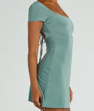 Step into winter chic with the Oh So Sweet Tie Back A-Line Mini Dress, a sage mini dress featuring an above-the-knee cut ideal for cocktail parties, festive gatherings, or clubwear.