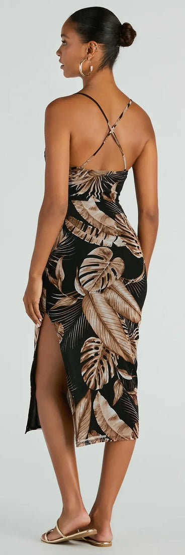 The Alluring Vacay High Slit Tropical Mesh Midi Dress is a casual dress for more than special occasions with a fitted or flowy silhouette and accents in the most recent trends!
