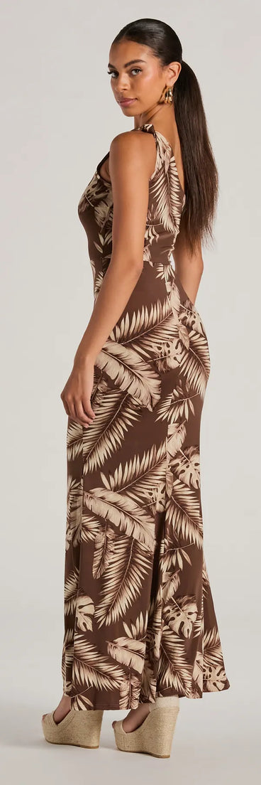 Out Of Office One Shoulder Tropical Maxi Dress