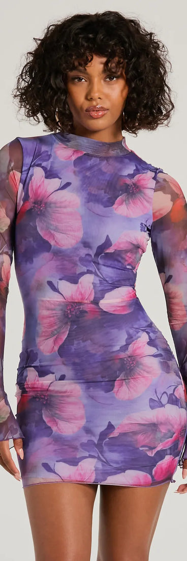 The Stun And Only Mock Neck Floral Mesh Mini Dress is a mini dress that will make a statement with its short hemline and on-trend details to have you ready for any event!