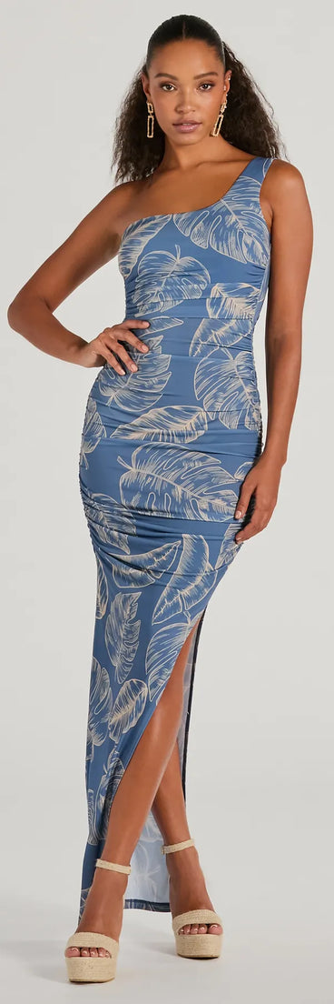Jetset Babe One Shoulder Tropical Maxi Dress