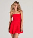 Step into winter chic with the Truly Charming Sleeveless A-Line Mini Dress, a red mini dress featuring an above-the-knee cut ideal for cocktail parties, festive gatherings, or clubwear.