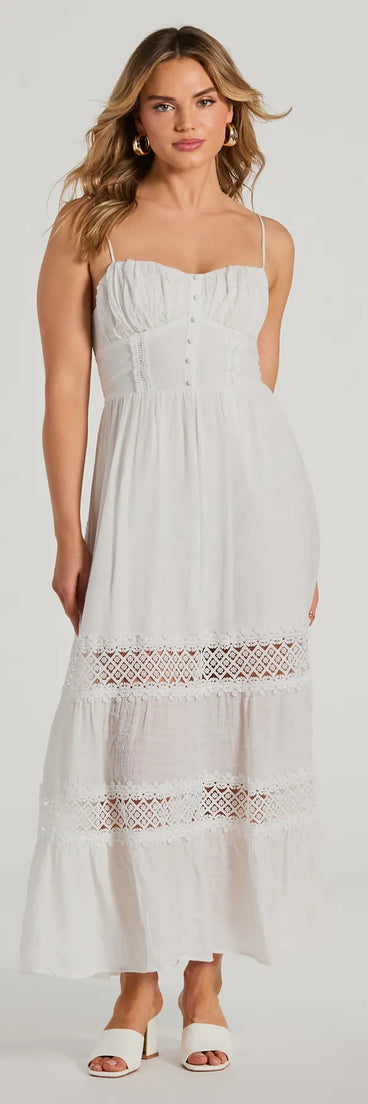 Feel The Romance Sweetheart Button Lace Trim Maxi Dress