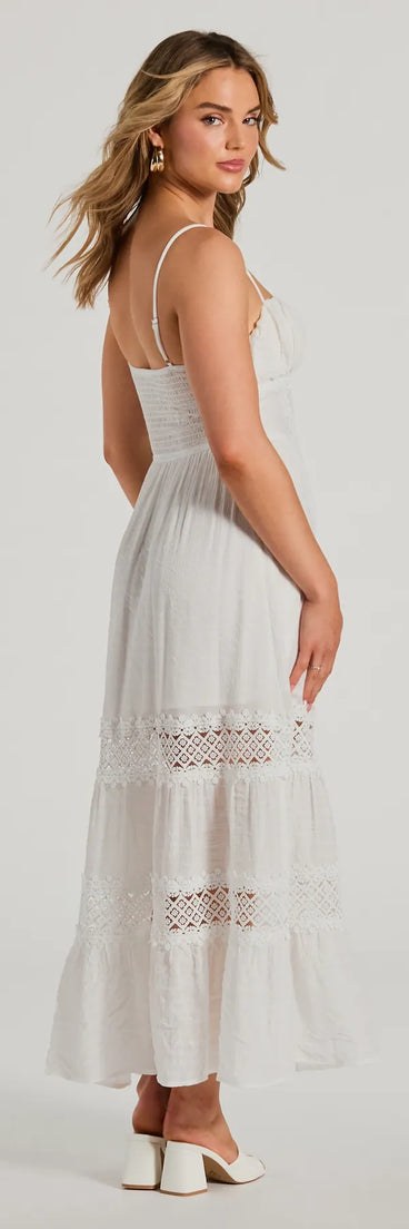 Feel The Romance Sweetheart Button Lace Trim Maxi Dress