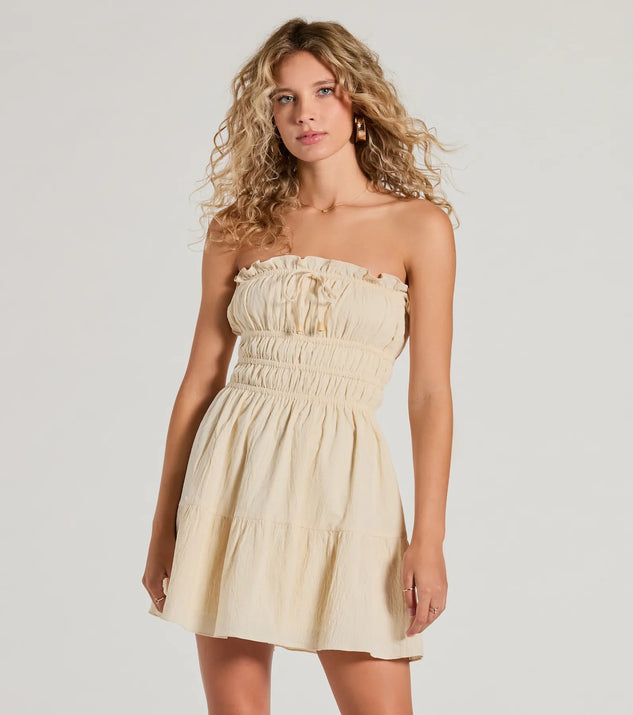 The True Devotion Strapless Ruffle Skater Mini Dress is a mini dress that will make a statement with its short hemline and on-trend details to have you ready for any event!