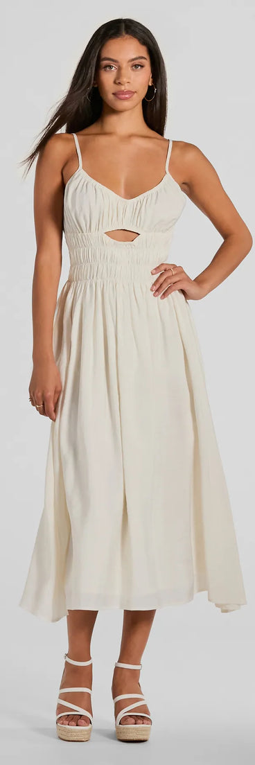 Best Feeling Scoop Neck Cutout A-Line Midi Dress