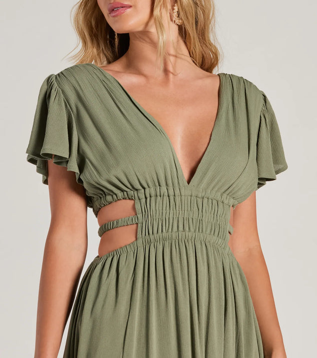 Make Hearts Flutter Short Sleeve Cutout Maxi Dress | Windsor