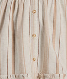 Step into winter chic with the Cute Style Button Ruffled Striped Linen Skater Dress, a natural mini dress featuring an above-the-knee cut ideal for cocktail parties, festive gatherings, or clubwear.