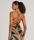 Follow The Sun Lace-Up Tropical Midi Dress
