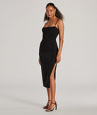 Revamp your 2025 wardrobe with this chic addition, the Truly Chic High Slit Bodycon Midi Dress in black, perfect for elevating your style in the new year.