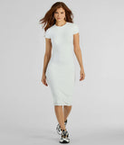 Make a statement in the Sultry Deets Cap Sleeve Open Twist Back Midi Dress, a white bodycon dresses that blends unique design details with a tight silhouette for a head-turning holiday or New Year's eve dress.