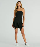 Make a bold statement in the Flouncin' Around Strapless Ruffle Mini Dress in black, the perfect spring dress for weddings, cocktail hours, nights out, and/or seasonal celebrations.