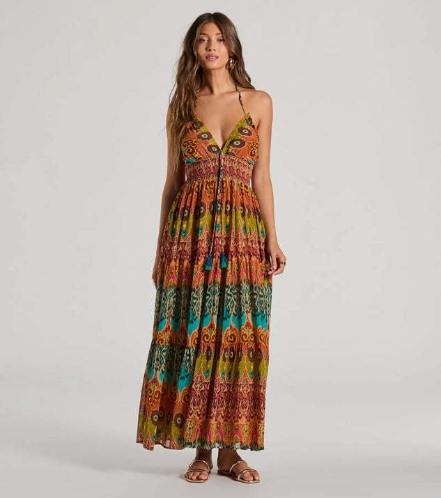 Summer Dreams Halter V-Neck Boho Chiffon Maxi Dress | Windsor Summer Dreams Halter V-Neck Boho Chiffon Maxi Dress | Windsor