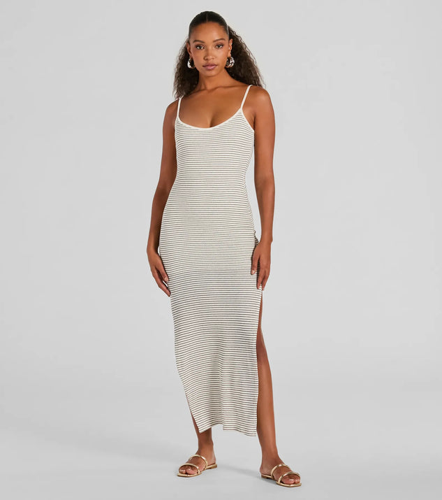 Weekend Vibes High Slit Striped Knit Maxi Dress | Windsor