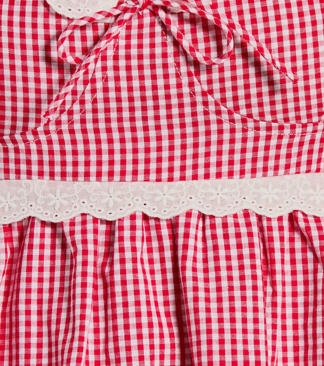 knee length dresses for ladies Gingham Lace Cami Mini Dress (Red) S