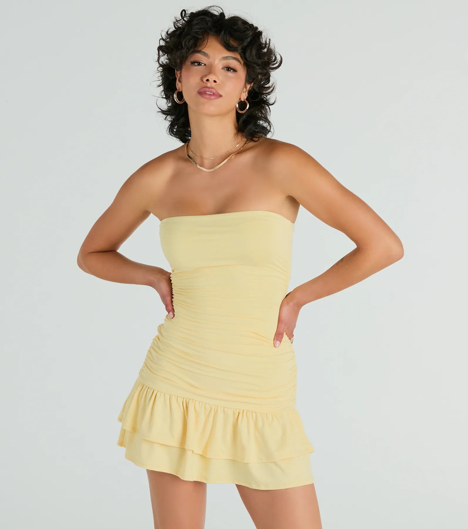Here Comes The Sun Strapless Ruffled Mini Dress | Windsor