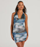 Step into winter chic with the Make An Impression Cowl Neck Bodycon Mini Dress, a blue mini dress featuring an above-the-knee cut ideal for cocktail parties, festive gatherings, or clubwear.