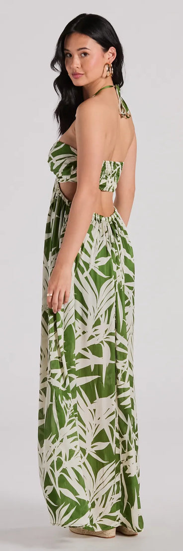 Bright Beauty Halter Cutout Tropical Maxi Dress