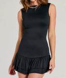 Step into seasonal chic with the Confident Moves Crew Neck Ruffled Mini Dress, a black mini dress featuring an above-the-knee cut ideal for cocktail parties, festive gatherings, or clubwear.