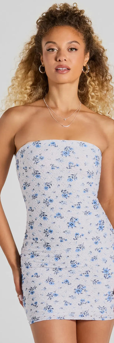 Flirty Ditsy Floral Eyelet Strapless Mini Dress
