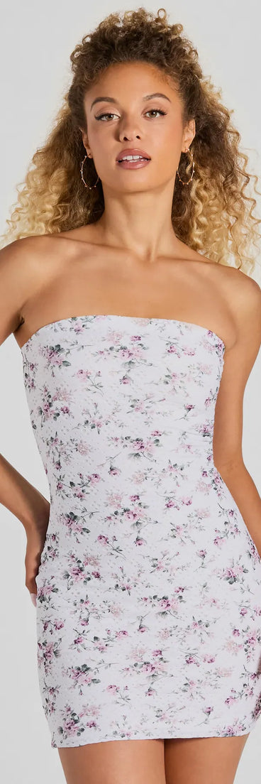 Sweet Ditsy Floral Eyelet Strapless Mini Dress