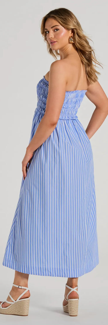 The Signature Stripes Strapless A-Line Maxi Dress is a casual dress for more than special occasions with a fitted or flowy silhouette and accents in the most recent trends!