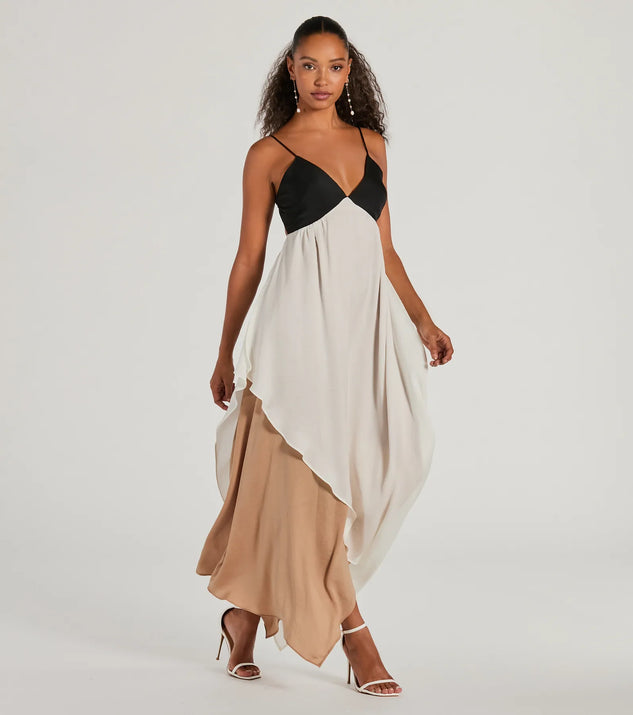 Chic Passion V Neck Color Block Maxi Dress Windsor