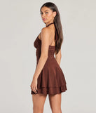 Whether you're headed to brunch or running errands, the Sassy Style Ruched Knit Halter Skater Dress in brown delivers effortless style in a breathable, go-to casual dress.