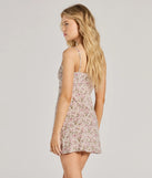 The Sweet Side Lace Trim Floral A-Line Mini Dress is a mini dress in natural, perfect for an above-the-knee holiday party dress or a stylish NYE look, with a short hemline designed to make a winter statement.