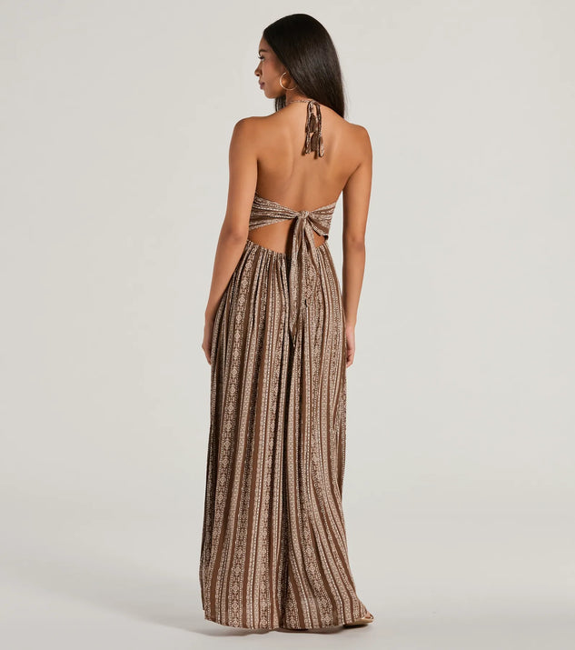 Bohemian-Chic Geometric Striped Halter Maxi Dress | Windsor Bohemian-Chic Geometric Striped Halter Maxi Dress | Windsor