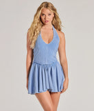 Step into seasonal chic with the So Fab Drop Waist Halter Skater Dress, a denim mini dress featuring an above-the-knee cut ideal for cocktail parties, festive gatherings, or clubwear.