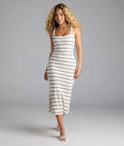Step into summer looking effortlessly chic in the Pretty Picture Striped Midi Dress in ivory, a must-have Windsor dress for your warm-weather wardrobe.