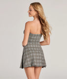 Revamp your 2025 wardrobe with this chic addition, the Autumn Attitude Strapless Pleated Plaid Mini Dress in gray, perfect for elevating your style in the new year.