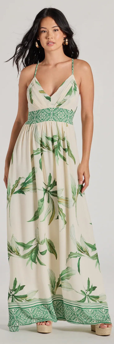 The Fiji Feeling Sleeveless Lace-Up Tropical Maxi Dress is a casual dress for more than special occasions with a fitted or flowy silhouette and accents in the most recent trends!