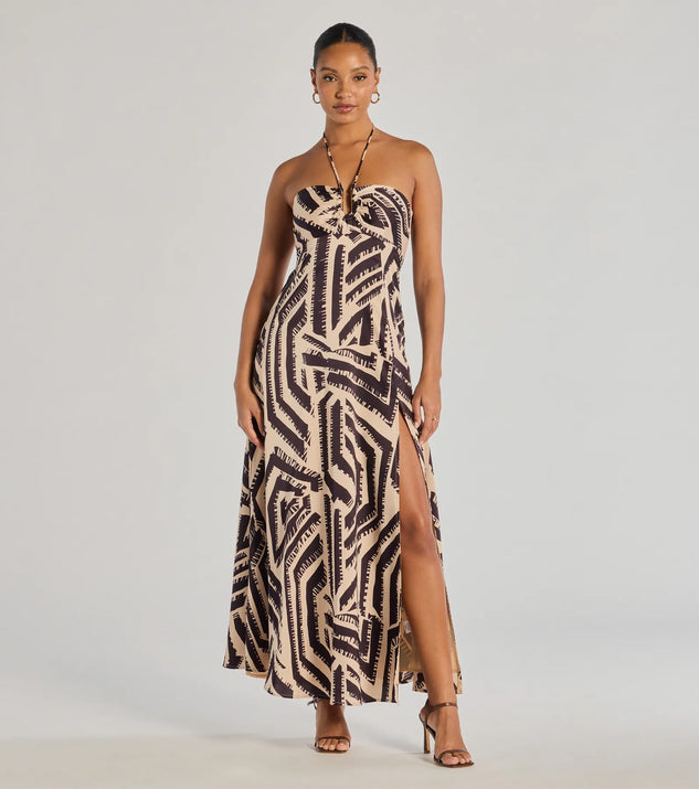 Make a bold statement in the Chic Breezes Halter Boho Satin Maxi Dress in black, the perfect spring dress for weddings, cocktail hours, nights out, and/or seasonal celebrations.