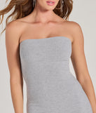 Make a bold statement in the She's The Main Rib Knit Strapless Midi Dress in gray, the perfect spring dress for weddings, cocktail hours, nights out, and/or seasonal celebrations.