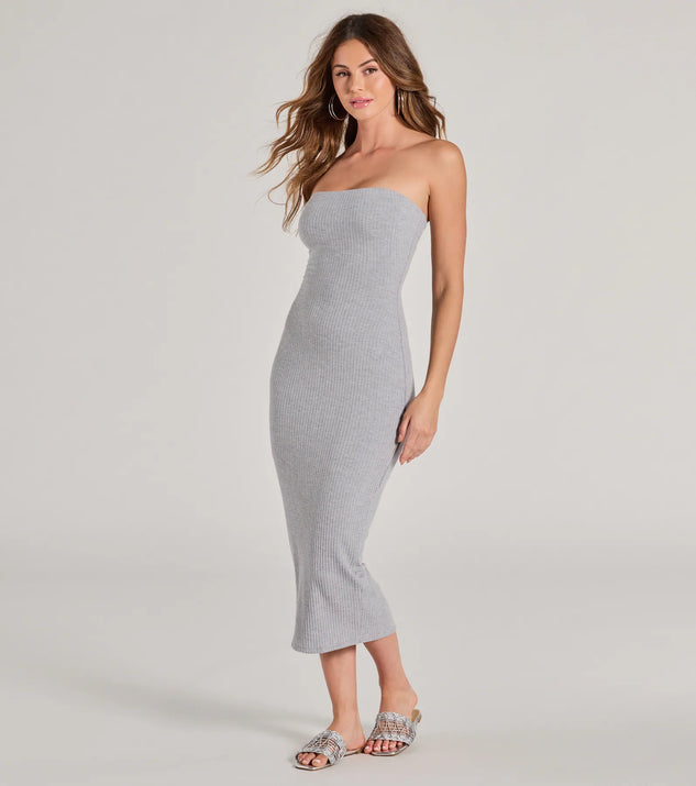 She's The Main Rib Knit Strapless Midi Dress | Windsor