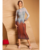 Make a statement in the Sultry Silhouette Abstract Print Mesh Midi Dress, a blue bodycon dresses that blends unique design details with a tight silhouette for a head-turning holiday or New Year's eve dress.