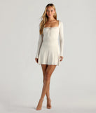 Make a bold statement in the Out And About Long Sleeve Short Dress in ivory, the perfect spring dress for weddings, cocktail hours, nights out, and/or seasonal celebrations.