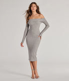 With its mid-calf hem and popular flattering fit, the Perfect Curves Ribbed Knit Off-The-Shoulder Midi Dress in heather gray nails the balance of trend and ease, redefining go-to midi dresses for any occasion.