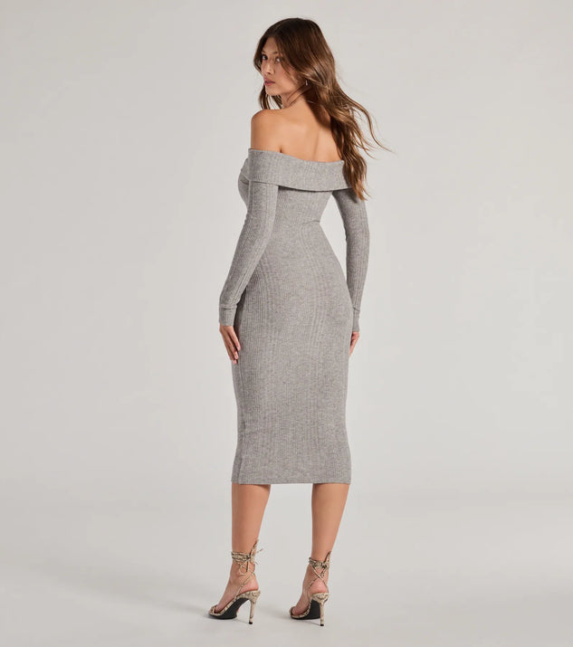 Perfect Curves Ribbed Knit Off-The-Shoulder Midi Dress | Windsor
