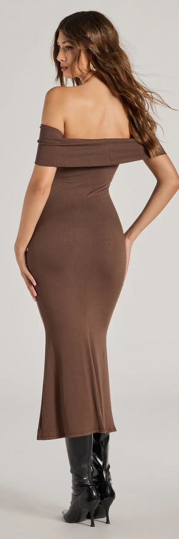 cold shoulder ribbed dress A.W.A.K.E. MODE Cold-shoulder ribbed jersey midi dress