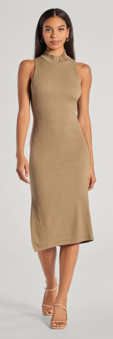 The She's Stylish Mock Neck Cable Knit Midi Dress is your new go-to olive green dress—effortless, versatile, and made to update your fall style in seconds.