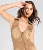 Whether you're headed to brunch or running errands, the Style In Stride V-Neck Collar Denim Mini Dress in brown delivers effortless style in a breathable, go-to casual dress.